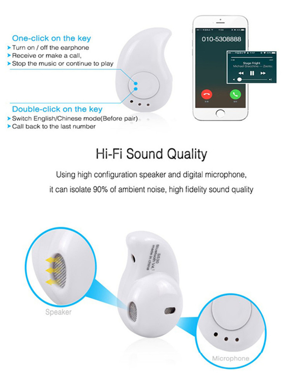 Cwxuan 2PCS Mini Wireless in-Ear Earbuds Bluetooth Earphone Headset with Mic Cwxuan 2PCS Mini Wireless in-Ear Earbuds Bluetooth Earphone Headset with Mic