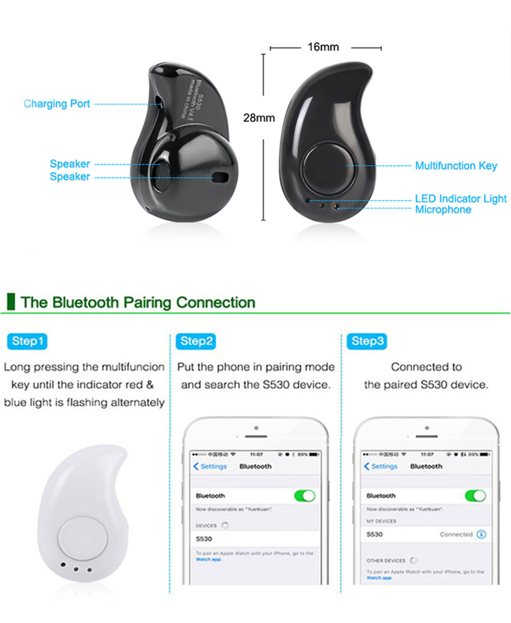 Cwxuan 2PCS Mini Wireless in-Ear Earbuds Bluetooth Earphone Headset with Mic Cwxuan 2PCS Mini Wireless in-Ear Earbuds Bluetooth Earphone Headset with Mic